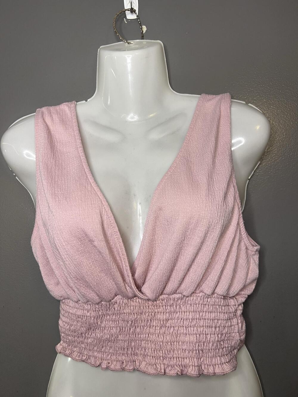 Urban Outfitters Tank Top Womens Medium Pink Deep V Neck Smocked Cropped